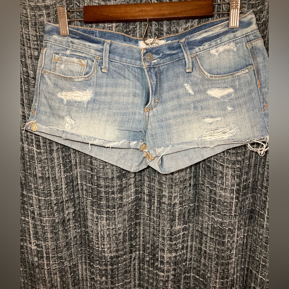 Abercrombie & Fitch Light Wash Distressed Denim Shorts
